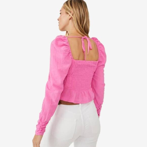 Free People Chloe Top Small Aurora Pink Cotton Barbie Girlcore Coquette Summer - Picture 6 of 16